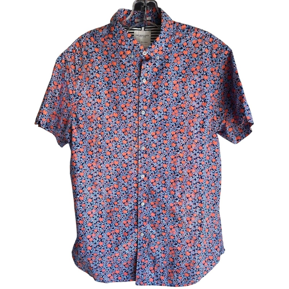 Denim & Flower Ricky Singh Floral Short Sleeve Button Up Shirt Medium Mens